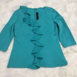 St. John Turquoise Ruffle Top